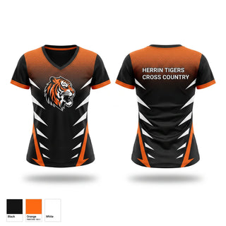 Womens Short Sleeve Vneck Shirt, HERRIN TIGERS, Cross Country, Teamtime, Team time, sublimation, custom sports apparel, team uniforms, spirit wear, spiritwear, sports uniforms, custom shirts, team store, custom team store, fundraiser sports, apparel fundraiser