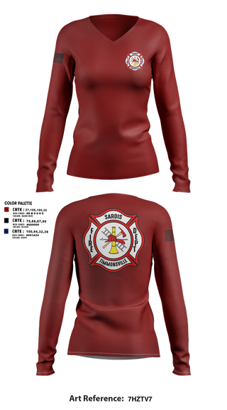 Womens Long Sleeve Vneck Shirt, Sardis-Timmonsville fire department station 1, , Teamtime, Team time, sublimation, custom sports apparel, team uniforms, spirit wear, spiritwear, sports uniforms, custom shirts, team store, custom team store, fundraiser sports, apparel fundraiser