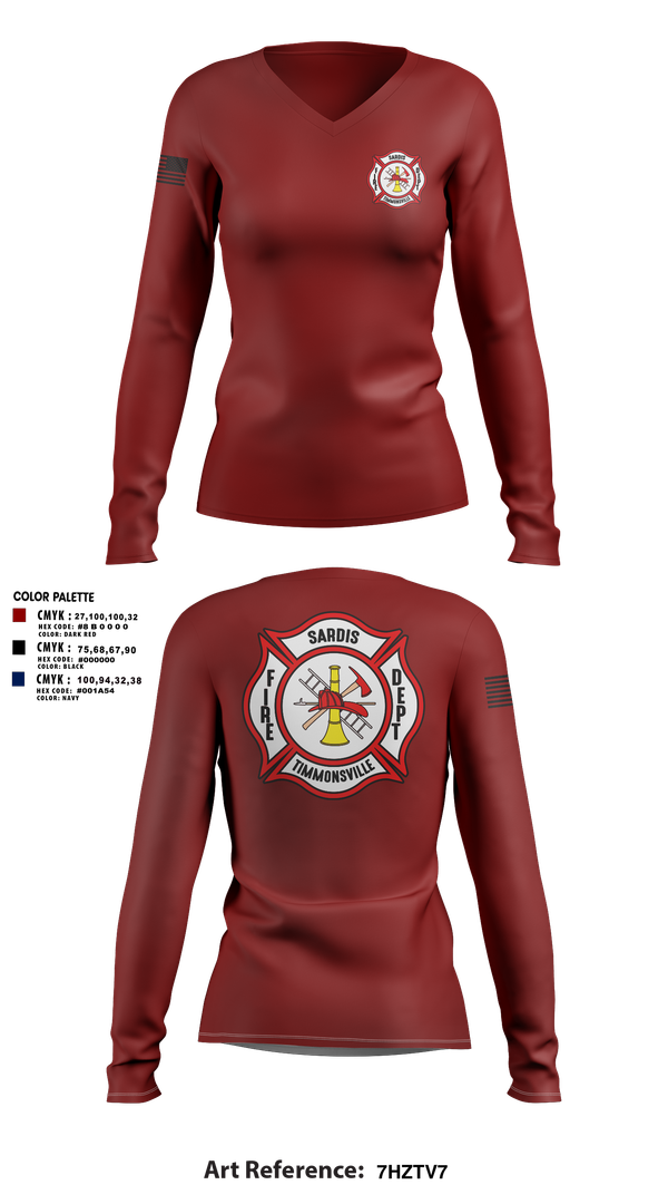 Womens Long Sleeve Vneck Shirt, Sardis-Timmonsville fire department station 1, , Teamtime, Team time, sublimation, custom sports apparel, team uniforms, spirit wear, spiritwear, sports uniforms, custom shirts, team store, custom team store, fundraiser sports, apparel fundraiser