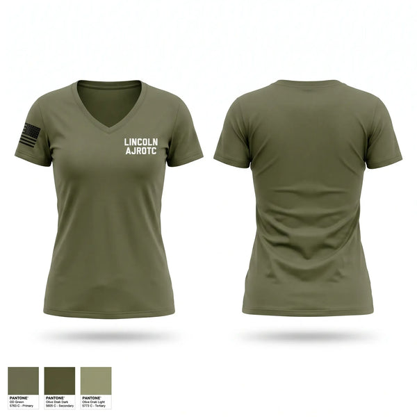Womens Short Sleeve Vneck Shirt, LINCOLN AJROTC, Army, Teamtime, Team time, sublimation, custom sports apparel, team uniforms, spirit wear, spiritwear, sports uniforms, custom shirts, team store, custom team store, fundraiser sports, apparel fundraiser