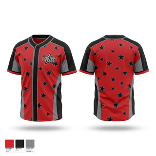 Full Button Baseball Jersey, Space Coast Stars, Baseball, Teamtime, Team time, sublimation, custom sports apparel, team uniforms, spirit wear, spiritwear, sports uniforms, custom shirts, team store, custom team store, fundraiser sports, apparel fundraiser