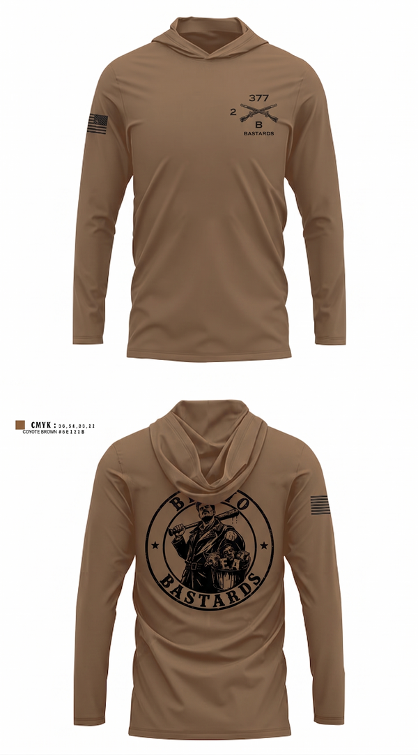 Long Sleeve Performance Shirt with hood, Bravo Co 2/377, Army, Teamtime, Team time, sublimation, custom sports apparel, team uniforms, spirit wear, spiritwear, sports uniforms, custom shirts, team store, custom team store, fundraiser sports, apparel fundraiser