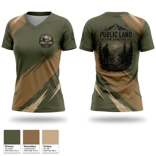 Womens Short Sleeve Vneck Shirt, Public Land Bow Hunters, , Teamtime, Team time, sublimation, custom sports apparel, team uniforms, spirit wear, spiritwear, sports uniforms, custom shirts, team store, custom team store, fundraiser sports, apparel fundraiser
