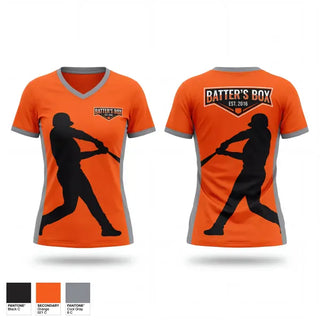 Womens Short Sleeve Vneck Shirt, The Batter’s Box Training Academy, , Teamtime, Team time, sublimation, custom sports apparel, team uniforms, spirit wear, spiritwear, sports uniforms, custom shirts, team store, custom team store, fundraiser sports, apparel fundraiser