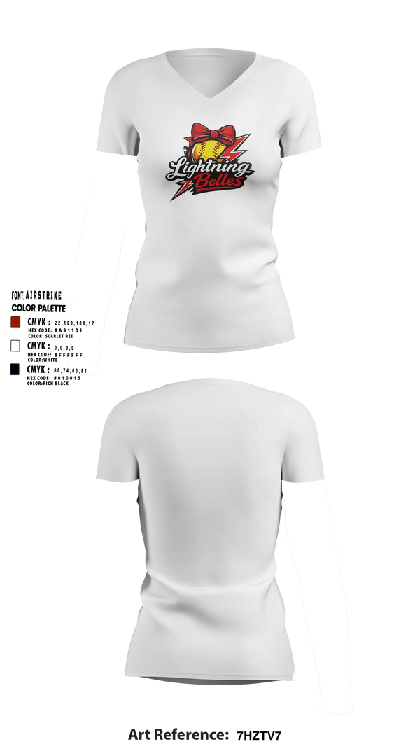 Womens Short Sleeve Vneck Shirt, Bluegrass Lightning Belles, Softball, Teamtime, Team time, sublimation, custom sports apparel, team uniforms, spirit wear, spiritwear, sports uniforms, custom shirts, team store, custom team store, fundraiser sports, apparel fundraiser