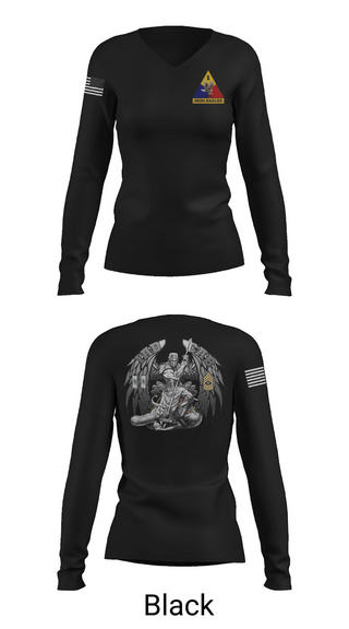 Womens Long Sleeve Vneck Shirt, HHC BDE, 1AD CAB, Army, Teamtime, Team time, sublimation, custom sports apparel, team uniforms, spirit wear, spiritwear, sports uniforms, custom shirts, team store, custom team store, fundraiser sports, apparel fundraiser
