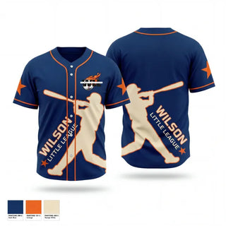 Full Button Baseball Jersey, Wilson Little League, Baseball, Teamtime, Team time, sublimation, custom sports apparel, team uniforms, spirit wear, spiritwear, sports uniforms, custom shirts, team store, custom team store, fundraiser sports, apparel fundraiser