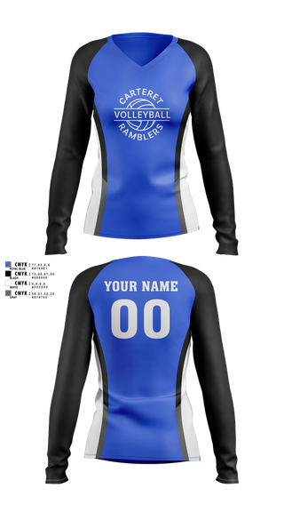 Womens Long Sleeve Vneck Shirt, Carteret Ramblers Volleyball, Women's Volleyball, Teamtime, Team time, sublimation, custom sports apparel, team uniforms, spirit wear, spiritwear, sports uniforms, custom shirts, team store, custom team store, fundraiser sports, apparel fundraiser