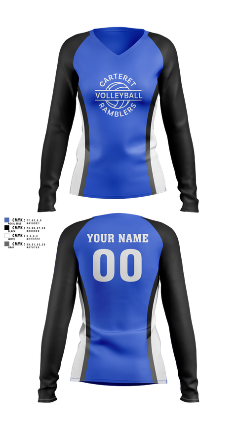 Womens Long Sleeve Vneck Shirt, Carteret Ramblers Volleyball, Women's Volleyball, Teamtime, Team time, sublimation, custom sports apparel, team uniforms, spirit wear, spiritwear, sports uniforms, custom shirts, team store, custom team store, fundraiser sports, apparel fundraiser