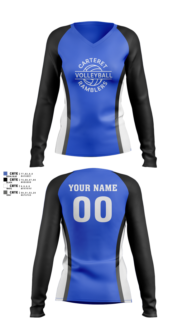 Womens Long Sleeve Vneck Shirt, Carteret Ramblers Volleyball, Women's Volleyball, Teamtime, Team time, sublimation, custom sports apparel, team uniforms, spirit wear, spiritwear, sports uniforms, custom shirts, team store, custom team store, fundraiser sports, apparel fundraiser