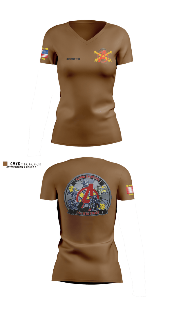 Womens Short Sleeve Vneck Shirt, Alpha Avengers 1-121st FAR HIMARS, Army, Teamtime, Team time, sublimation, custom sports apparel, team uniforms, spirit wear, spiritwear, sports uniforms, custom shirts, team store, custom team store, fundraiser sports, apparel fundraiser
