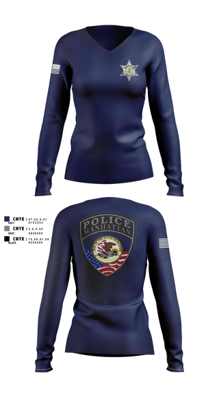 Womens Long Sleeve Vneck Shirt, Manhattan Police Department, , Teamtime, Team time, sublimation, custom sports apparel, team uniforms, spirit wear, spiritwear, sports uniforms, custom shirts, team store, custom team store, fundraiser sports, apparel fundraiser