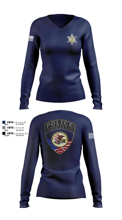 Manhattan Police Department 25505954 Women's Long Sleeve V-neck Shirt - 100