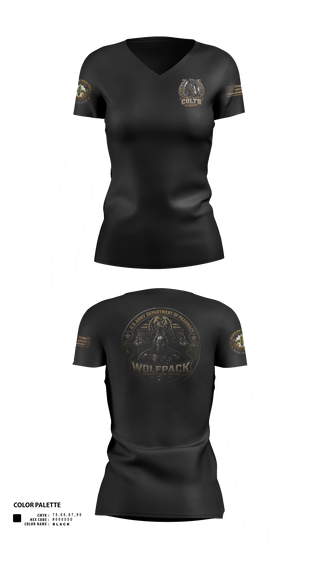 Womens Short Sleeve Vneck Shirt, Madigan pharmacy colts, Army, Teamtime, Team time, sublimation, custom sports apparel, team uniforms, spirit wear, spiritwear, sports uniforms, custom shirts, team store, custom team store, fundraiser sports, apparel fundraiser