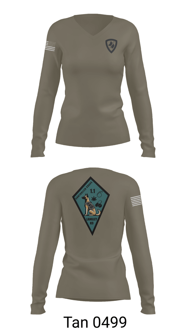 Womens Long Sleeve Vneck Shirt, 633 SFS K9, Air Force, Teamtime, Team time, sublimation, custom sports apparel, team uniforms, spirit wear, spiritwear, sports uniforms, custom shirts, team store, custom team store, fundraiser sports, apparel fundraiser