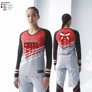 Womens Long Sleeve Vneck Shirt, Mechanicville High School Cheer, Cheer, Teamtime, Team time, sublimation, custom sports apparel, team uniforms, spirit wear, spiritwear, sports uniforms, custom shirts, team store, custom team store, fundraiser sports, apparel fundraiser