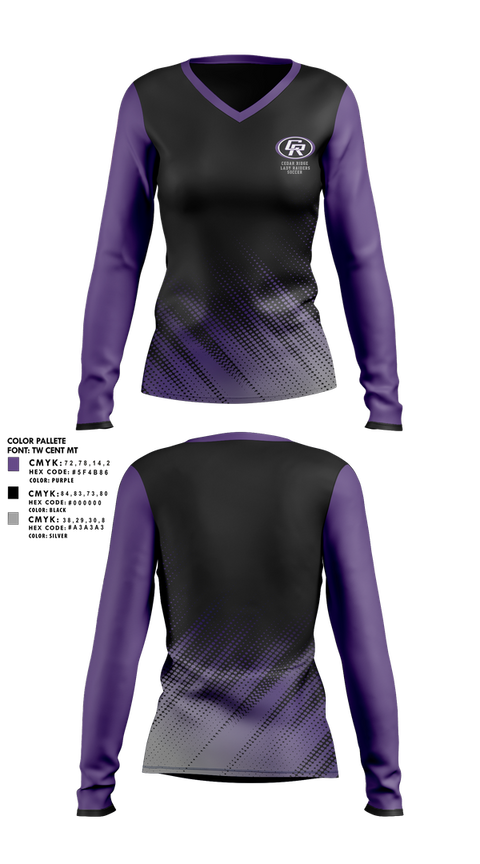 Womens Long Sleeve Vneck Shirt, Cedar Ridge Lady Raiders Soccer, Women's Soccer, Teamtime, Team time, sublimation, custom sports apparel, team uniforms, spirit wear, spiritwear, sports uniforms, custom shirts, team store, custom team store, fundraiser sports, apparel fundraiser