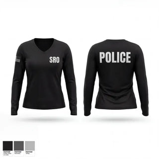 Womens Long Sleeve Vneck Shirt, School Resource Officer, Police, Teamtime, Team time, sublimation, custom sports apparel, team uniforms, spirit wear, spiritwear, sports uniforms, custom shirts, team store, custom team store, fundraiser sports, apparel fundraiser
