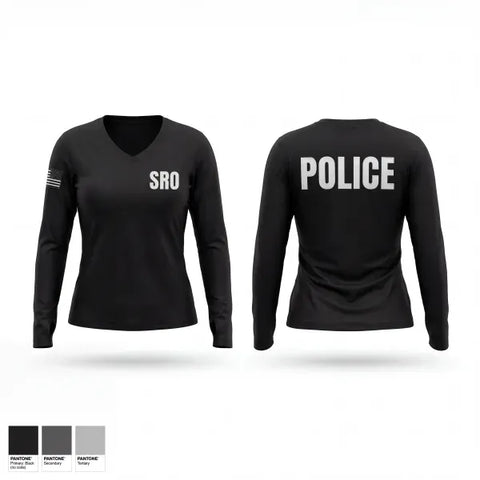 Womens Long Sleeve Vneck Shirt, School Resource Officer, Police, Teamtime, Team time, sublimation, custom sports apparel, team uniforms, spirit wear, spiritwear, sports uniforms, custom shirts, team store, custom team store, fundraiser sports, apparel fundraiser