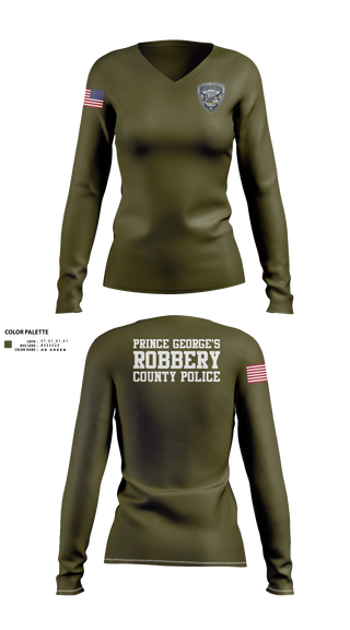 Womens Long Sleeve Vneck Shirt, Prince George's County Police Robbery Unit, Police, Teamtime, Team time, sublimation, custom sports apparel, team uniforms, spirit wear, spiritwear, sports uniforms, custom shirts, team store, custom team store, fundraiser sports, apparel fundraiser