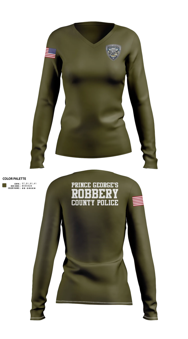 Womens Long Sleeve Vneck Shirt, Prince George's County Police Robbery Unit, Police, Teamtime, Team time, sublimation, custom sports apparel, team uniforms, spirit wear, spiritwear, sports uniforms, custom shirts, team store, custom team store, fundraiser sports, apparel fundraiser