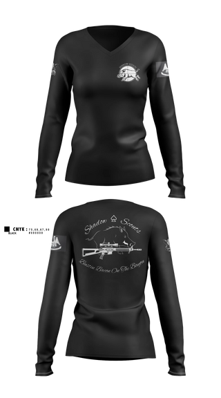 Womens Long Sleeve Vneck Shirt, Shadow Scouts, , Teamtime, Team time, sublimation, custom sports apparel, team uniforms, spirit wear, spiritwear, sports uniforms, custom shirts, team store, custom team store, fundraiser sports, apparel fundraiser