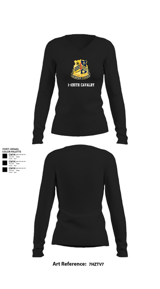 Womens Long Sleeve Vneck Shirt, 1-105th cavalry, Army, Teamtime, Team time, sublimation, custom sports apparel, team uniforms, spirit wear, spiritwear, sports uniforms, custom shirts, team store, custom team store, fundraiser sports, apparel fundraiser
