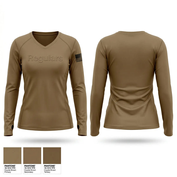 Womens Long Sleeve Vneck Shirt, Regulars, Army, Teamtime, Team time, sublimation, custom sports apparel, team uniforms, spirit wear, spiritwear, sports uniforms, custom shirts, team store, custom team store, fundraiser sports, apparel fundraiser