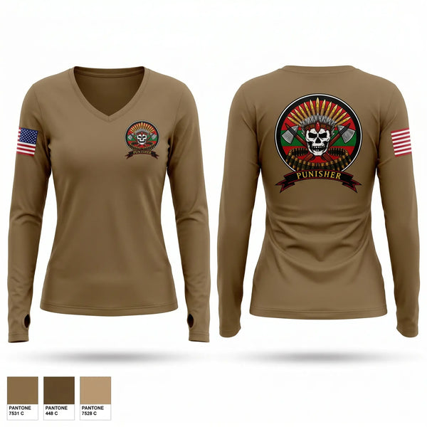 Womens Long Sleeve Vneck Shirt, 1st Battalion 4th Infantry Regiment, Army, Teamtime, Team time, sublimation, custom sports apparel, team uniforms, spirit wear, spiritwear, sports uniforms, custom shirts, team store, custom team store, fundraiser sports, apparel fundraiser
