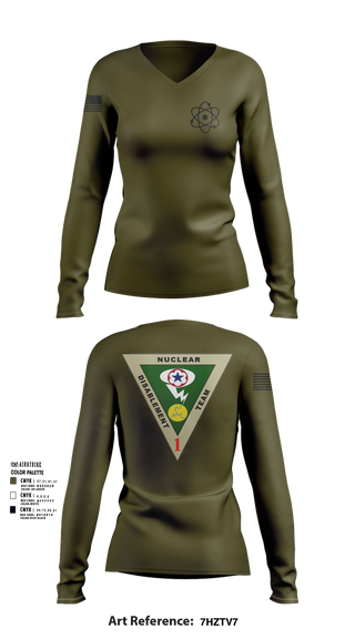 Womens Long Sleeve Vneck Shirt, NDT-1, Army, Teamtime, Team time, sublimation, custom sports apparel, team uniforms, spirit wear, spiritwear, sports uniforms, custom shirts, team store, custom team store, fundraiser sports, apparel fundraiser