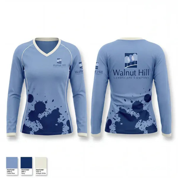 Womens Long Sleeve Vneck Shirt, Walnut Hill Landscape Company, , Teamtime, Team time, sublimation, custom sports apparel, team uniforms, spirit wear, spiritwear, sports uniforms, custom shirts, team store, custom team store, fundraiser sports, apparel fundraiser