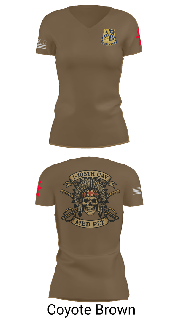 Womens Short Sleeve Vneck Shirt, 1-105th cavalry, Army, Teamtime, Team time, sublimation, custom sports apparel, team uniforms, spirit wear, spiritwear, sports uniforms, custom shirts, team store, custom team store, fundraiser sports, apparel fundraiser