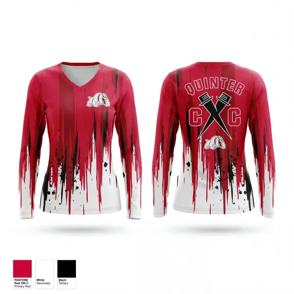 Womens Long Sleeve Vneck Shirt, Quinter Bulldogs, Cross Country, Teamtime, Team time, sublimation, custom sports apparel, team uniforms, spirit wear, spiritwear, sports uniforms, custom shirts, team store, custom team store, fundraiser sports, apparel fundraiser