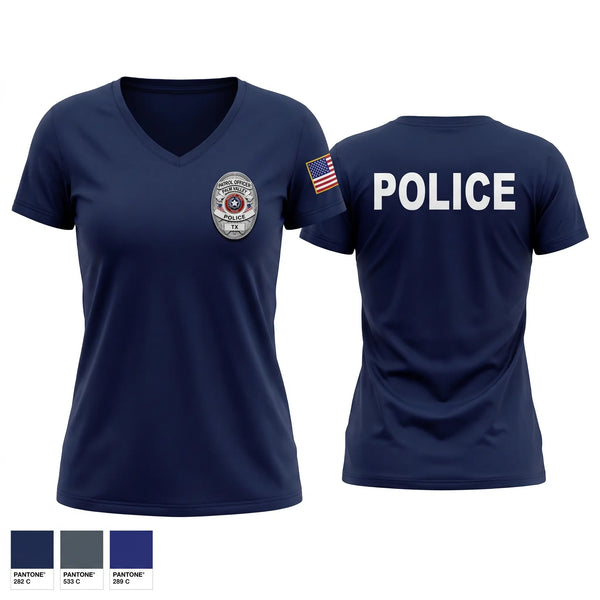 Womens Short Sleeve Vneck Shirt, Palm Valley Police Department, Police, Teamtime, Team time, sublimation, custom sports apparel, team uniforms, spirit wear, spiritwear, sports uniforms, custom shirts, team store, custom team store, fundraiser sports, apparel fundraiser