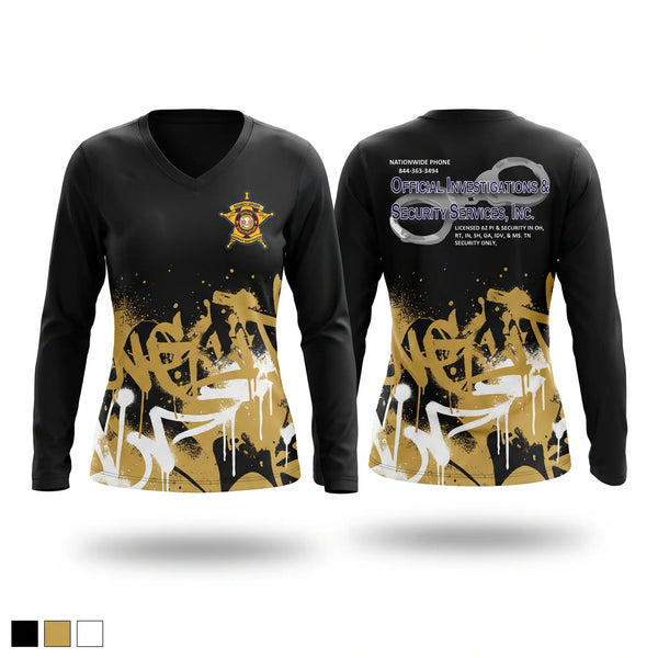 Womens Long Sleeve Vneck Shirt, Official Investigations & Security Services, Inc, , Teamtime, Team time, sublimation, custom sports apparel, team uniforms, spirit wear, spiritwear, sports uniforms, custom shirts, team store, custom team store, fundraiser sports, apparel fundraiser
