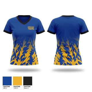 Womens Short Sleeve Vneck Shirt, Stringtown Tigers, Women's Basketball, Teamtime, Team time, sublimation, custom sports apparel, team uniforms, spirit wear, spiritwear, sports uniforms, custom shirts, team store, custom team store, fundraiser sports, apparel fundraiser