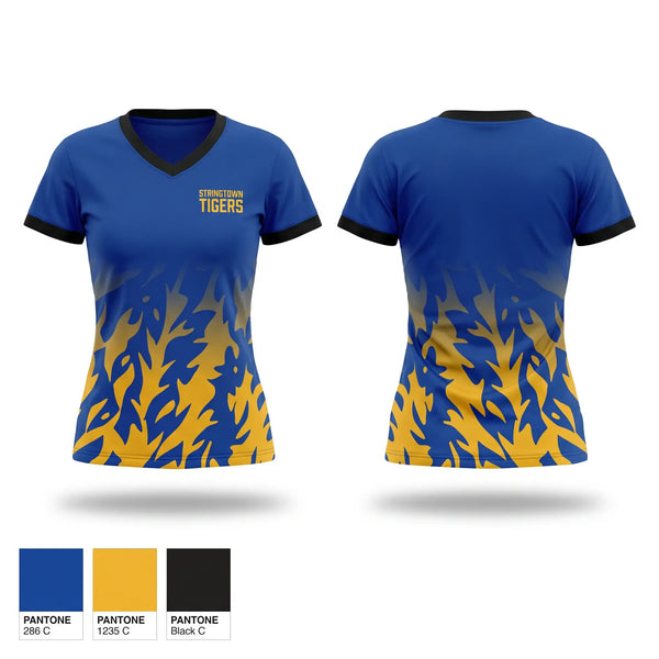 Womens Short Sleeve Vneck Shirt, Stringtown Tigers, Women's Basketball, Teamtime, Team time, sublimation, custom sports apparel, team uniforms, spirit wear, spiritwear, sports uniforms, custom shirts, team store, custom team store, fundraiser sports, apparel fundraiser