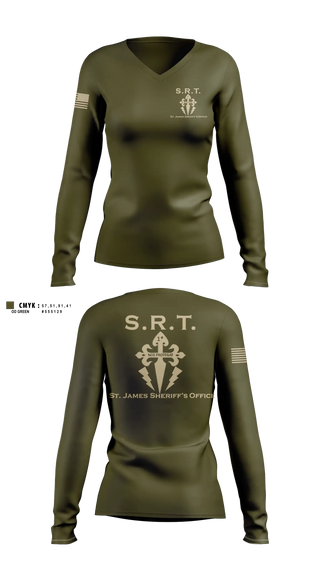 Womens Long Sleeve Vneck Shirt, St. James Parish Sheriff's Office SRT, Police, Teamtime, Team time, sublimation, custom sports apparel, team uniforms, spirit wear, spiritwear, sports uniforms, custom shirts, team store, custom team store, fundraiser sports, apparel fundraiser