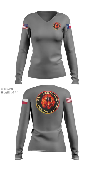 Womens Long Sleeve Vneck Shirt, San Fernando Boxing Club, Spirit Store, Teamtime, Team time, sublimation, custom sports apparel, team uniforms, spirit wear, spiritwear, sports uniforms, custom shirts, team store, custom team store, fundraiser sports, apparel fundraiser