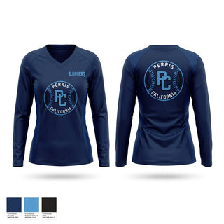 Womens Long Sleeve Vneck Shirt, Sluggers, Baseball, Teamtime, Team time, sublimation, custom sports apparel, team uniforms, spirit wear, spiritwear, sports uniforms, custom shirts, team store, custom team store, fundraiser sports, apparel fundraiser