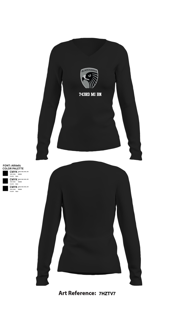 Womens Long Sleeve Vneck Shirt, 743rd MI BN, , Teamtime, Team time, sublimation, custom sports apparel, team uniforms, spirit wear, spiritwear, sports uniforms, custom shirts, team store, custom team store, fundraiser sports, apparel fundraiser