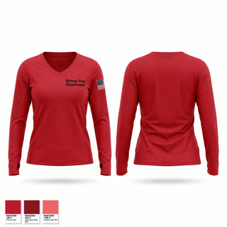 Womens Long Sleeve Vneck Shirt, Banner Fire Department, Fire Department, Teamtime, Team time, sublimation, custom sports apparel, team uniforms, spirit wear, spiritwear, sports uniforms, custom shirts, team store, custom team store, fundraiser sports, apparel fundraiser