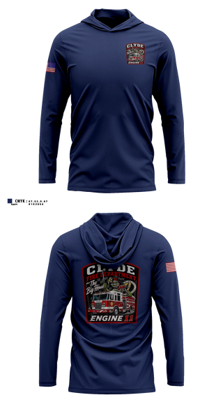 Long Sleeve Performance Shirt with hood, Clyde fire department, Fire Department, Teamtime, Team time, sublimation, custom sports apparel, team uniforms, spirit wear, spiritwear, sports uniforms, custom shirts, team store, custom team store, fundraiser sports, apparel fundraiser