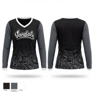 Womens Long Sleeve Vneck Shirt, Midwest Vandals, Baseball, Teamtime, Team time, sublimation, custom sports apparel, team uniforms, spirit wear, spiritwear, sports uniforms, custom shirts, team store, custom team store, fundraiser sports, apparel fundraiser
