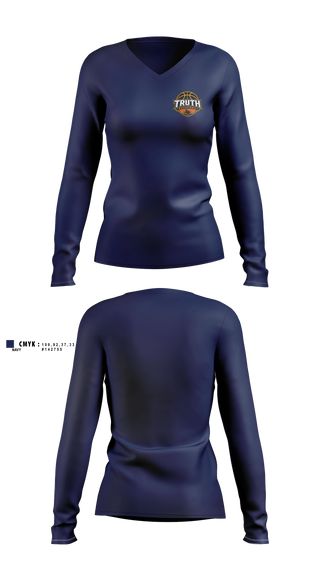 Womens Long Sleeve Vneck Shirt, Truth Basketball, Women's Basketball, Teamtime, Team time, sublimation, custom sports apparel, team uniforms, spirit wear, spiritwear, sports uniforms, custom shirts, team store, custom team store, fundraiser sports, apparel fundraiser