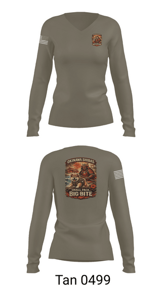 Womens Long Sleeve Vneck Shirt, VRA-J Okinawa, Army, Teamtime, Team time, sublimation, custom sports apparel, team uniforms, spirit wear, spiritwear, sports uniforms, custom shirts, team store, custom team store, fundraiser sports, apparel fundraiser