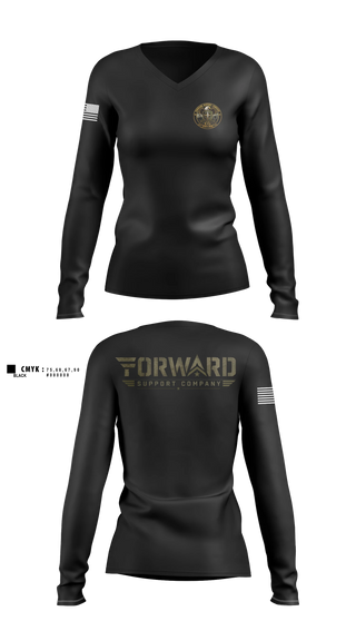 Womens Long Sleeve Vneck Shirt, E-Co 250 BSB, Army, Teamtime, Team time, sublimation, custom sports apparel, team uniforms, spirit wear, spiritwear, sports uniforms, custom shirts, team store, custom team store, fundraiser sports, apparel fundraiser
