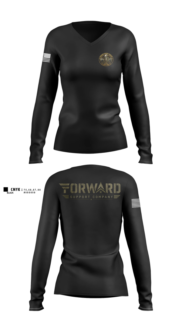 Womens Long Sleeve Vneck Shirt, E-Co 250 BSB, Army, Teamtime, Team time, sublimation, custom sports apparel, team uniforms, spirit wear, spiritwear, sports uniforms, custom shirts, team store, custom team store, fundraiser sports, apparel fundraiser