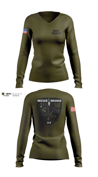 Womens Long Sleeve Vneck Shirt, MCAS Miramar Military Working Dog Section, Marines, Teamtime, Team time, sublimation, custom sports apparel, team uniforms, spirit wear, spiritwear, sports uniforms, custom shirts, team store, custom team store, fundraiser sports, apparel fundraiser