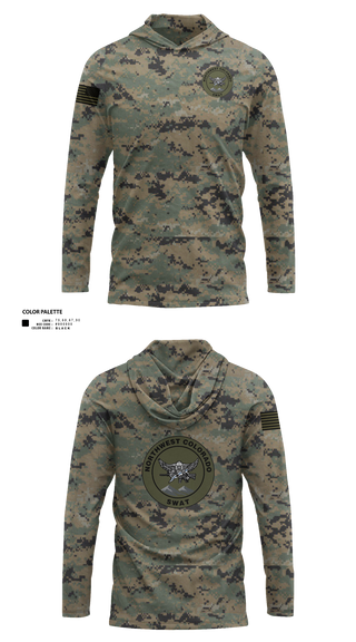 Long Sleeve hooded sunshirt, Northwest Colorado SWAT, Police, Teamtime, Team time, sublimation, custom sports apparel, team uniforms, spirit wear, spiritwear, sports uniforms, custom shirts, team store, custom team store, fundraiser sports, apparel fundraiser
